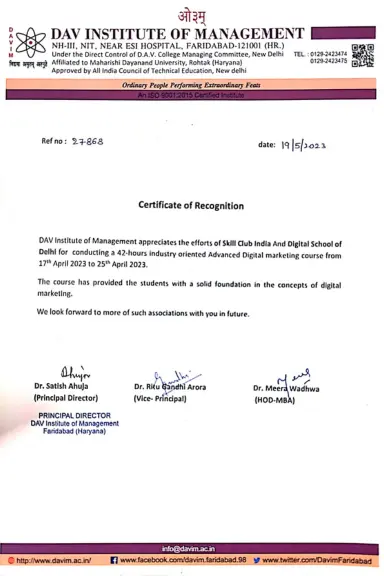 DSD 99 Certificate By DAV